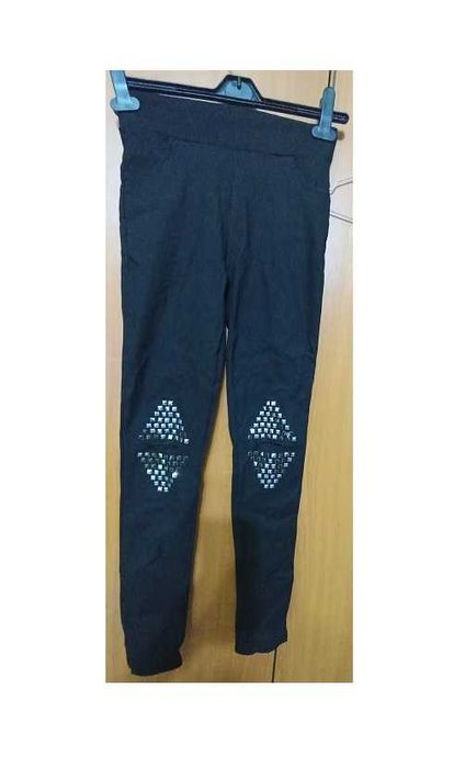 Jeggings/ Blugi-colant moderni negru cu tinte si taieturi in genunchi