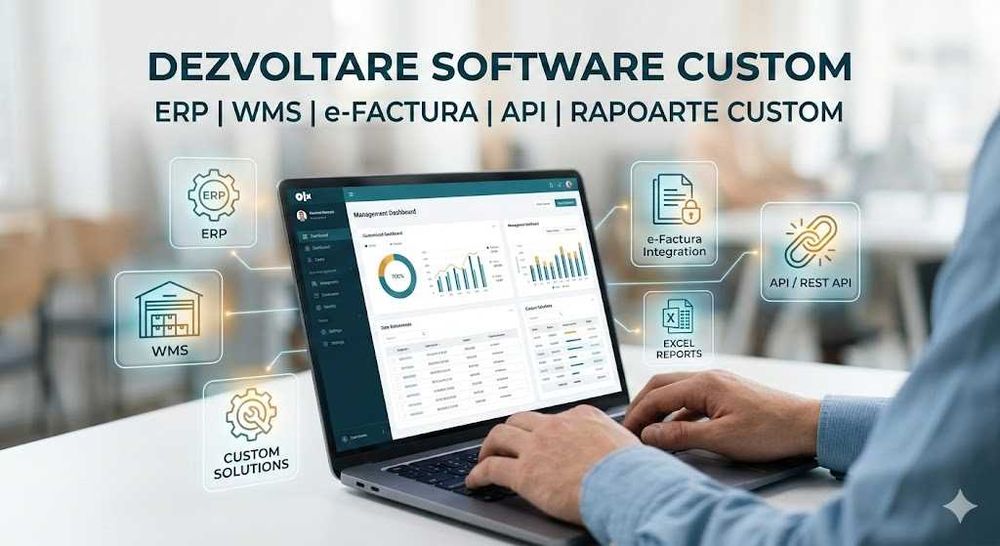 Dezvoltare soluții software personalizate:ERP, WMS, CRM, Integrări API
