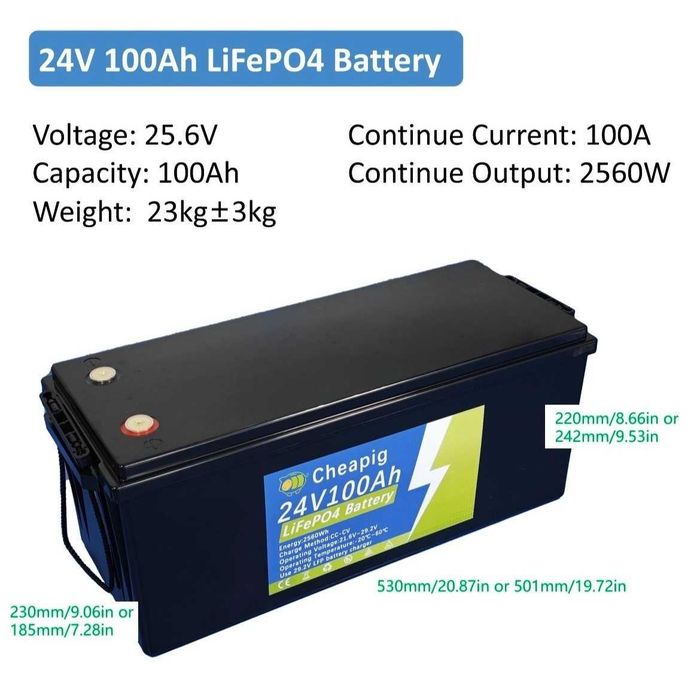 Baterie LiFePO4 Cheapig 24V 100Ah Baterii de litiu de fier fosfat construite in 100A BMS pentru panouri solare, masini electrice,scuter