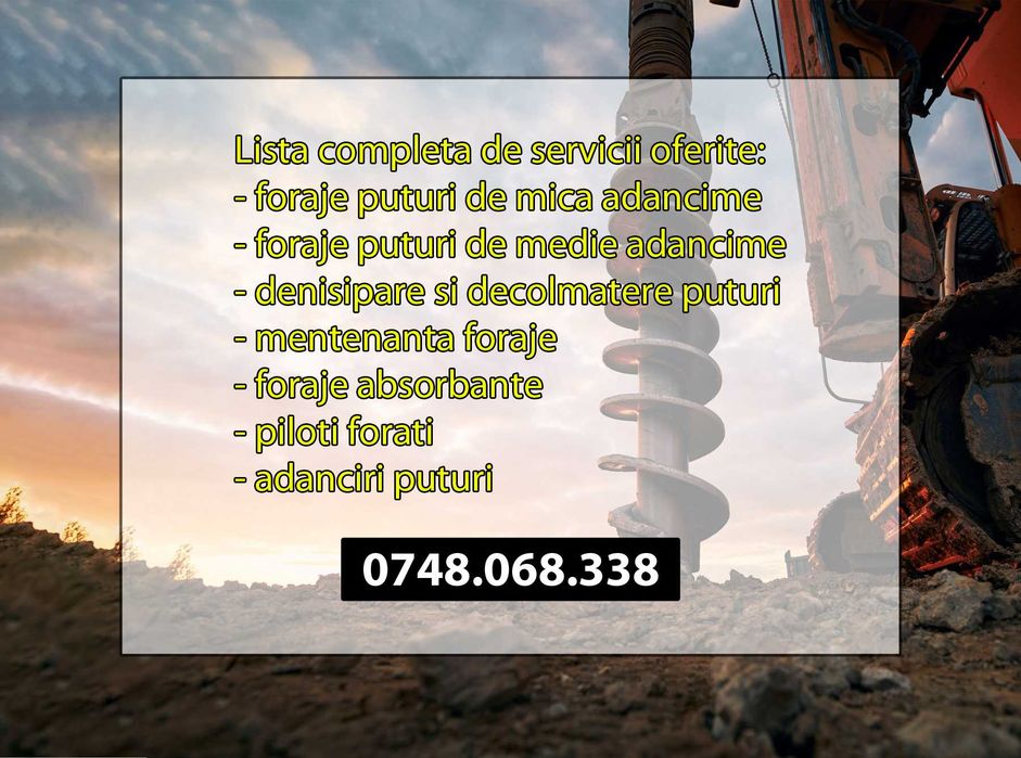 Realizare foraje puturi apa, foraje puturi pentru irigatii, adanciri puturi apa, curatare si denisipare foraje