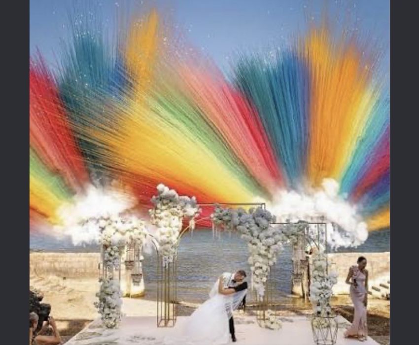 Artificii gender reveal, artificii cer, artificii colorate de zi, cabina foto, fum greu,