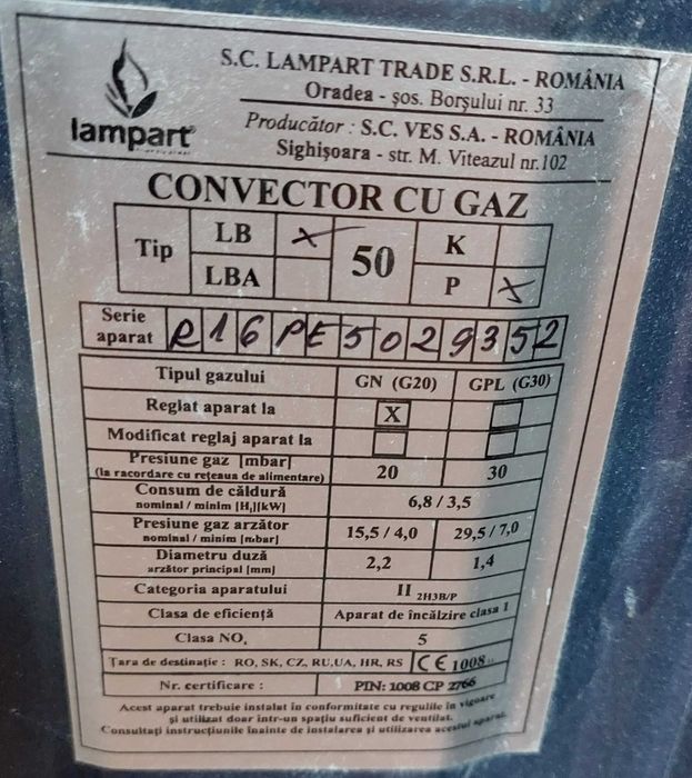 Convector gaze automat 3,5 si 6kw