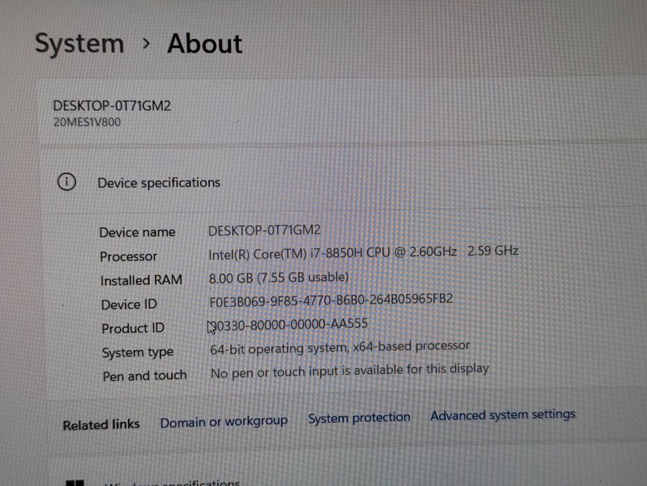 Lenovo ThinkPad P1 Core i7 8850H/ P2000/ 8Ram  256SSD