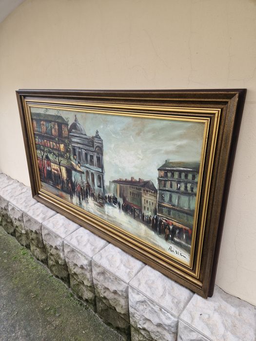 Прекрасна огромна антикварна авторска картина масло върху платно