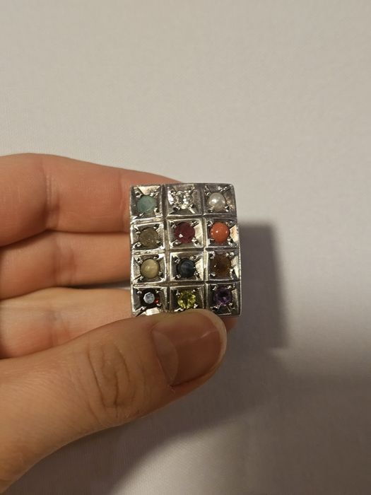 Inel argint masiv vintage cu pietre semiprețioase