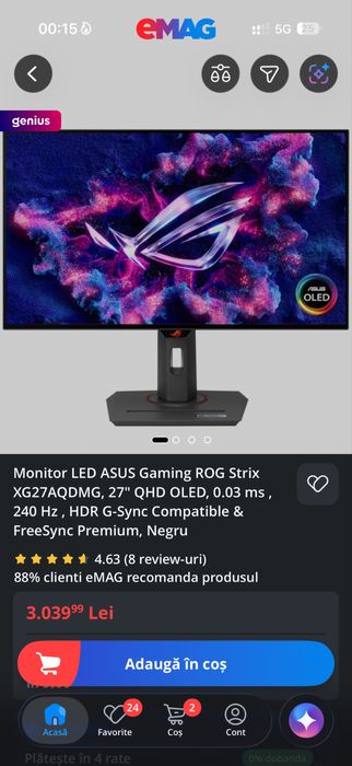 Monitor ASUS Gaming ROG Strix    xg27aqdmgr  27 QHD OLED 0.03 ms
