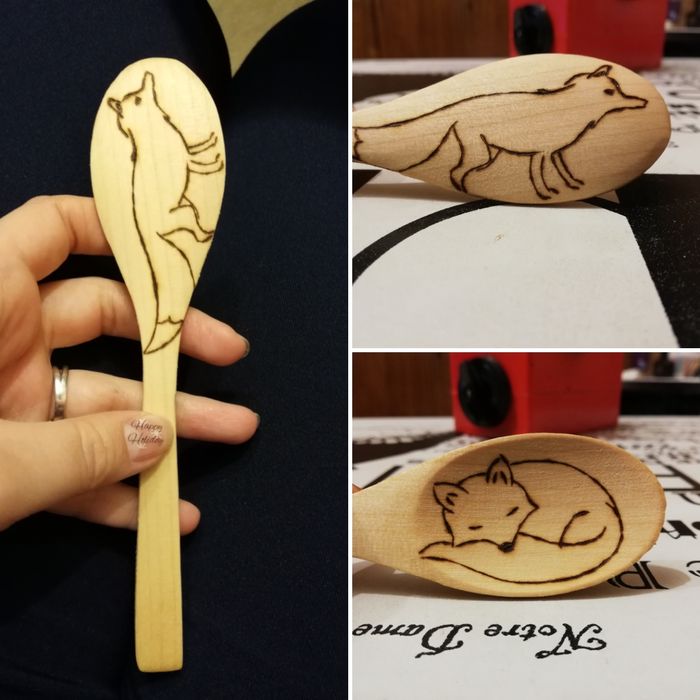 Handmade Ръчно рисувани с пирограф лъжица, книгоразделител