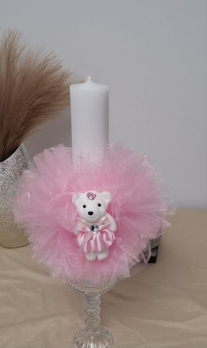 Lumânări de Botez Luxoase Îmbrăcate în Catifea – 35x6 cm