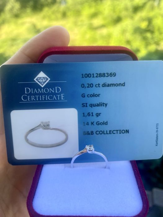 Inel de logodna din aur alb 14K   diamant 0.20 ct  deosebit, ajustabil, certificat, lustruit profesional, arata ca NOU