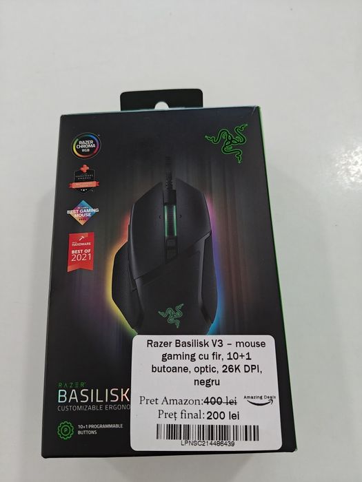 Mouse Gaming Razer Basilisk V3 cu Fir, 26K DPI