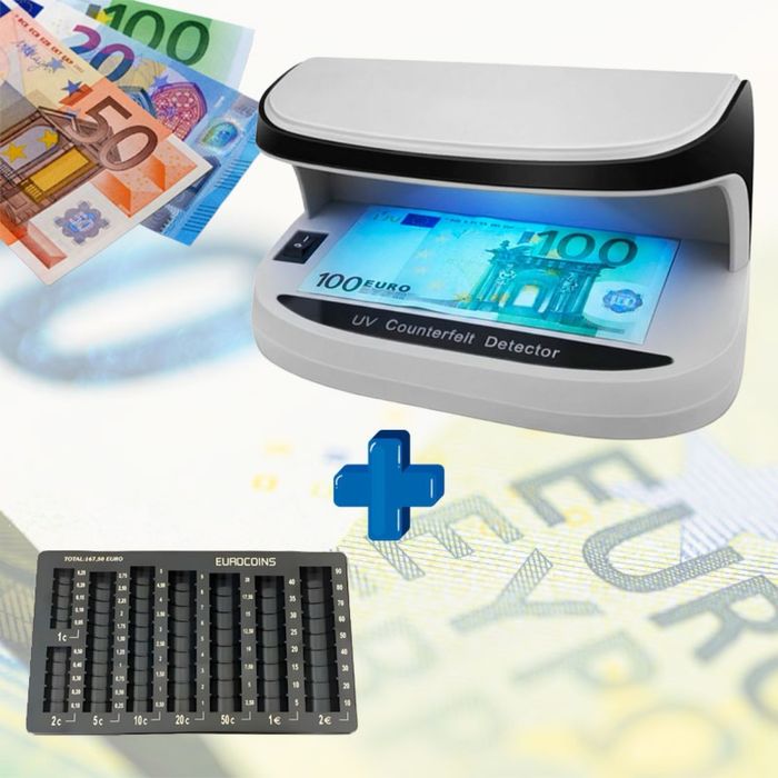Детектор за фалшиви банкноти + монетник за евроцентове