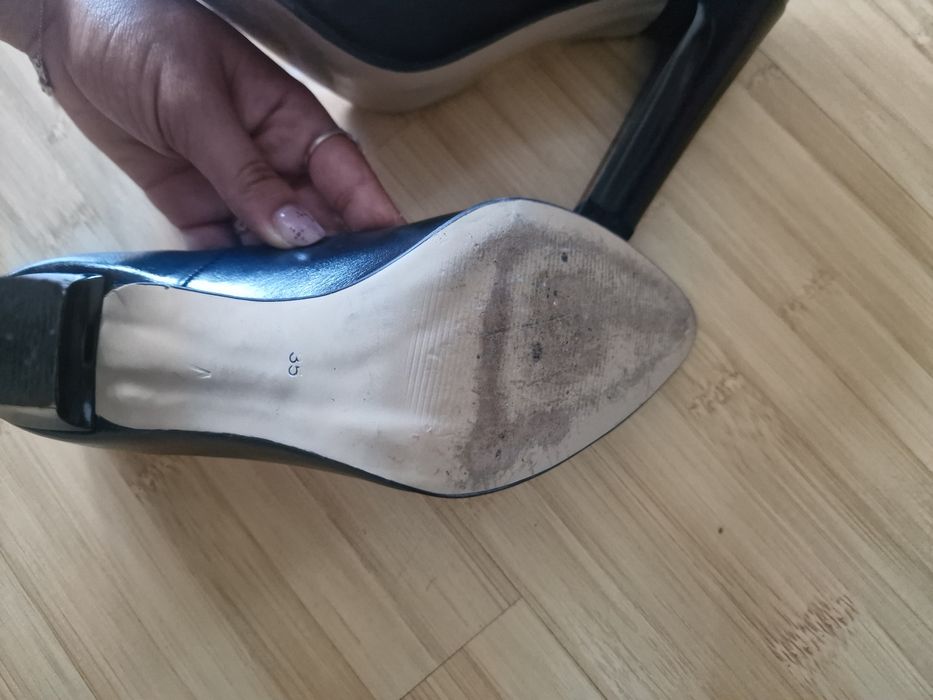 Pantofi piele naturală Actual negri toc gros