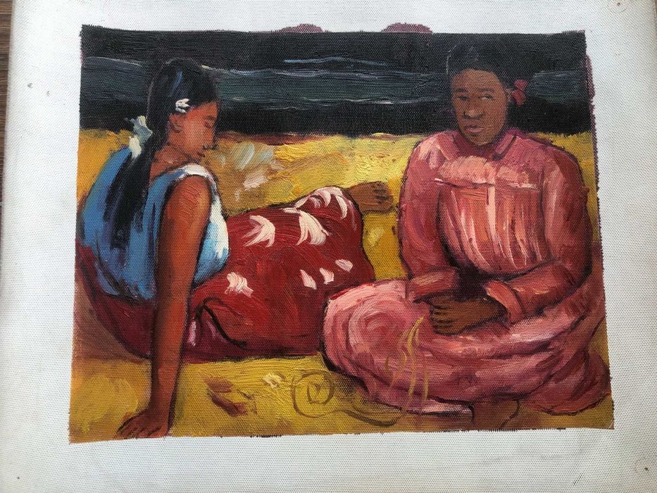 Картини – „Таитянски жени на плажа“ и  портрет на момиче, маслени бои