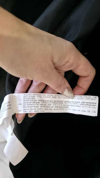 Jacheta lunga de iarna cu puf si pene de rață, Stradivarius, neagra, M
