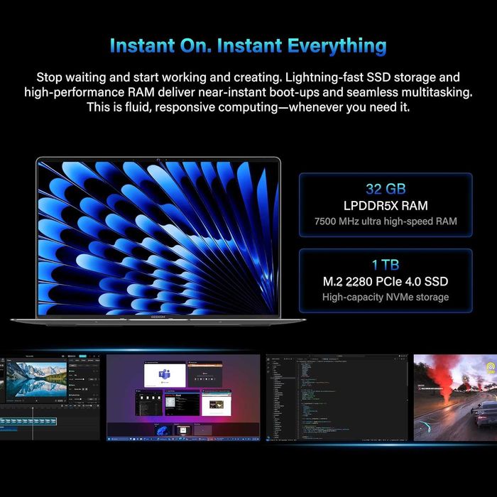 Ultra Thin 14" 2.8K OLED GEEKOM GeekBook X14 Pro Ultra Thin Ultra 9 185H 32GB LPDDR5x 7500MHz RAM 1TB SSD Nou Neactivat FullBox