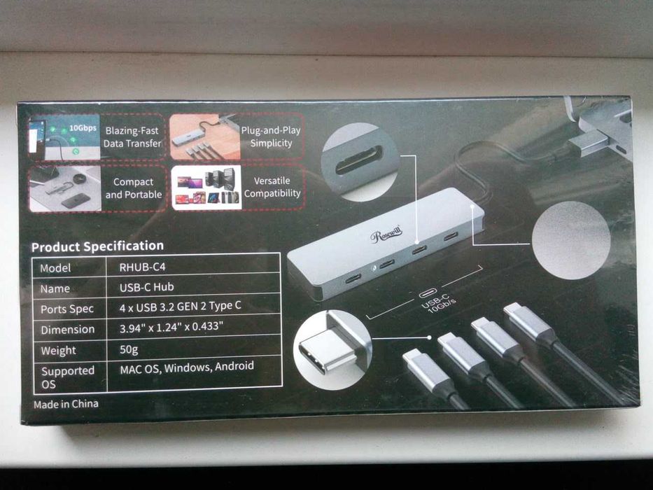 высокоскоростной USB-C Hub  Rosewill 4 в 1