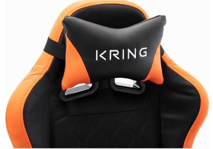 Scaun gaming copii Kring Icarus, suport cervical, PU, Negru/Portocaliu