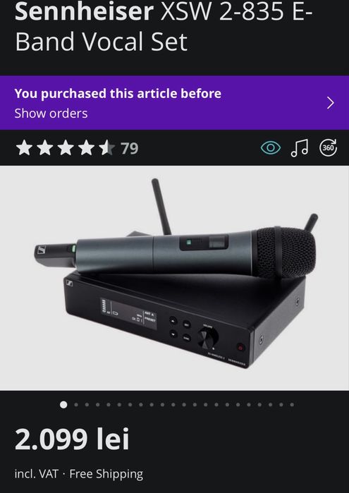 2 microfoane wireless cu 2 case-uri transport gator sennheiser xsw 2-835 e-band  si b-band vocal set 2 receiver