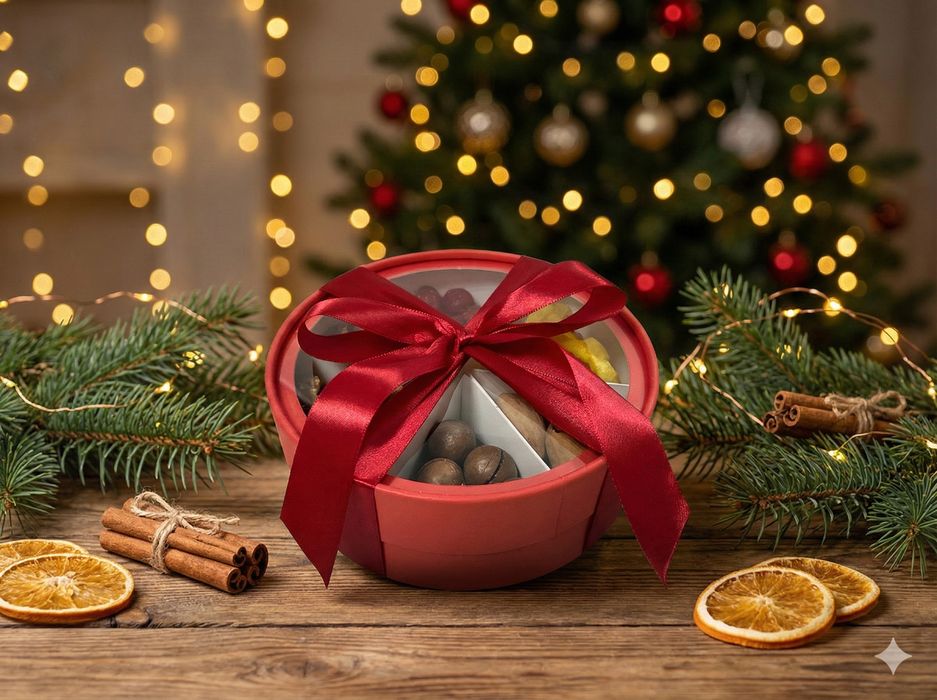 Новогодний бокс из орехов и сухофруктов 18х5