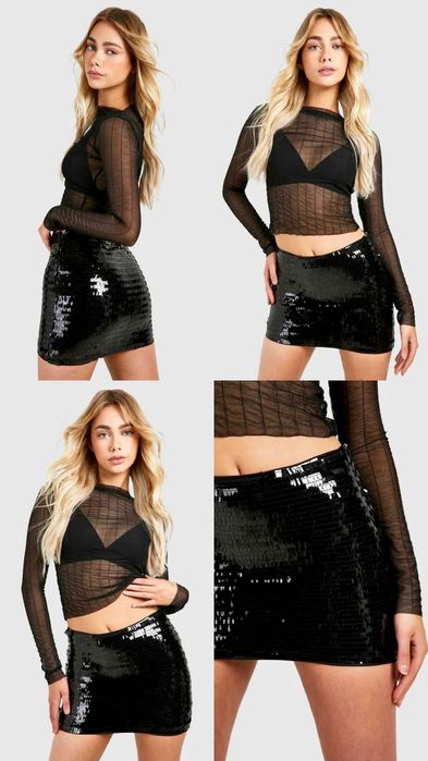 Patrizia Pepe пола XS-S/Черна пола с пайети М размер/H&M топ с пайети S размер - нови