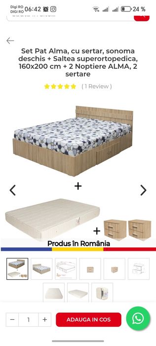 pat cu saltea+ sifoner+ noptiere +măsuţa machiaj