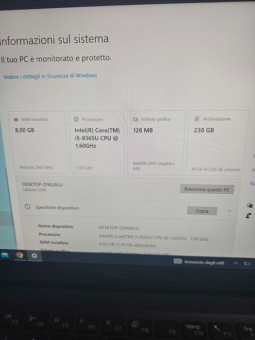 Laptop Dell i5 Gen 8 Model 8365U 256 gb 8Gb