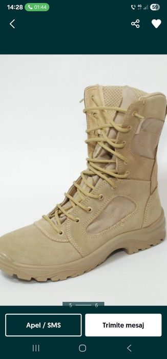 Bocanci Militari Tactici, Piele Naturală Întoarsă Bej