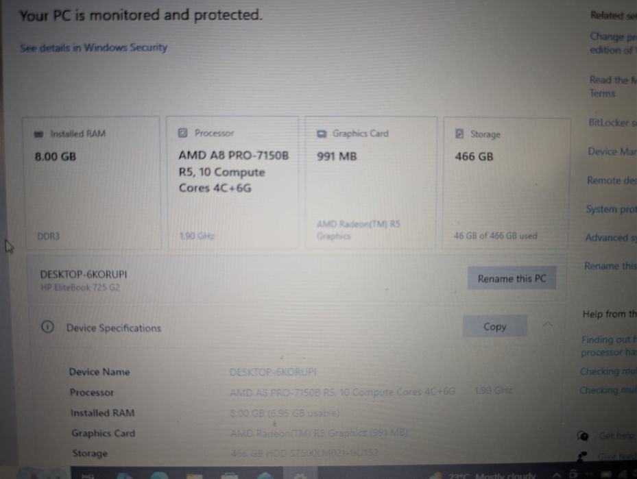 HP EliteBook 725 G2 / AMD A8 PRO / 8GB RAM / 500GB HDD / добра батерия