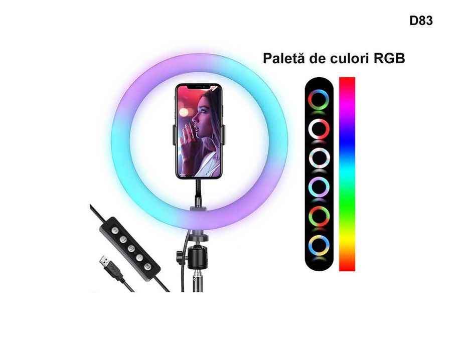 Ring Light LED 10" Foto Lampa Circulara Trepied 210cm Paletă Culori