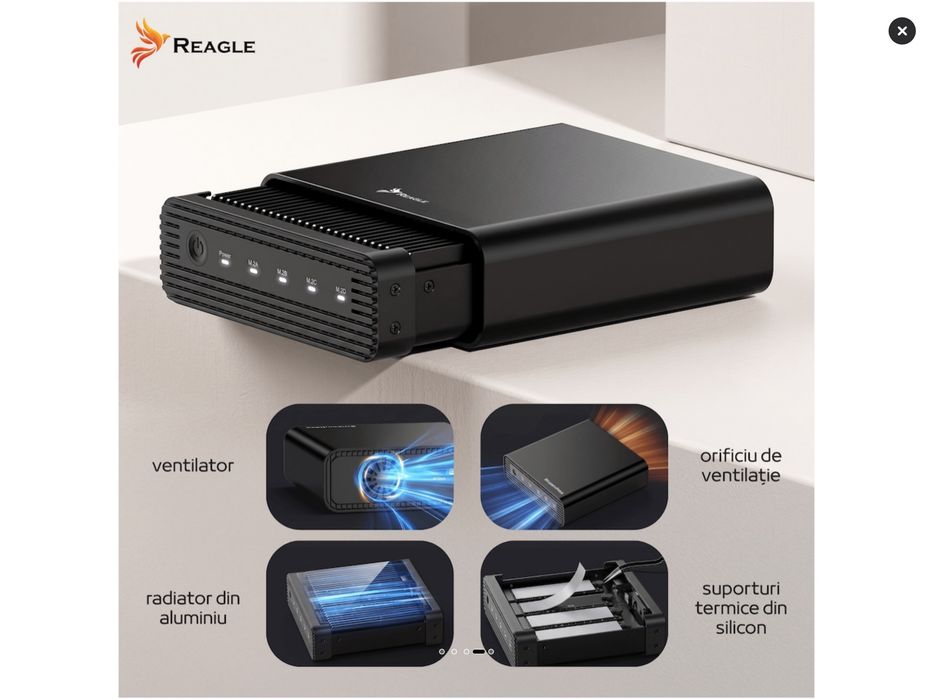 Rack Extern Reagle 4-bay m.2 nvme PCIe SSD Enclosure USB-c 3.2 Gen 2 10Gbps, max 32TB. - resigilat