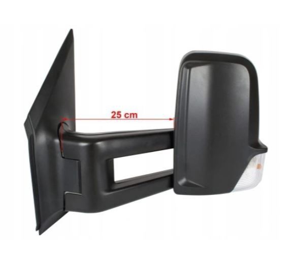 Oglinda usa exterioara Mercedes Sprinter, 2006-2018, VW Crafter (2E), 2005-2017, partea dreapta, reglare electrica; carcasa neagra; incalzit; sticla convexa; geam cromat; 6 pini; cu semnalizare; brat lung