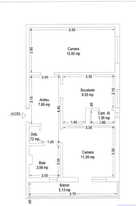 Apartament 2 camere, Central, Libelula, etaj 2,   decomandat