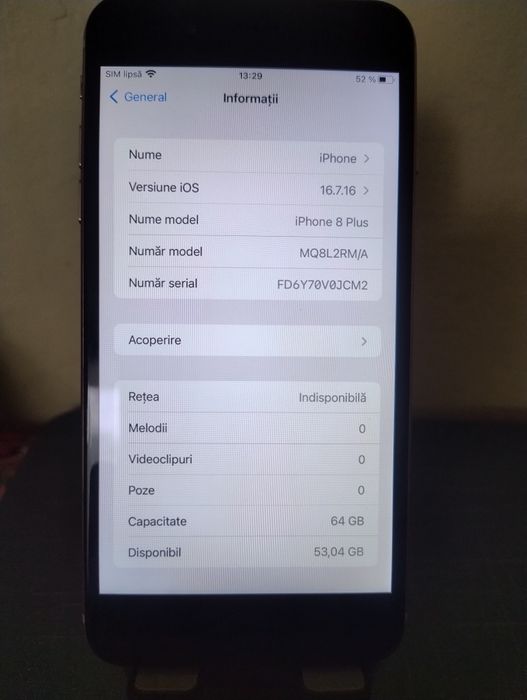 IPHONE 8 plus 64gb,fără cont iCloud