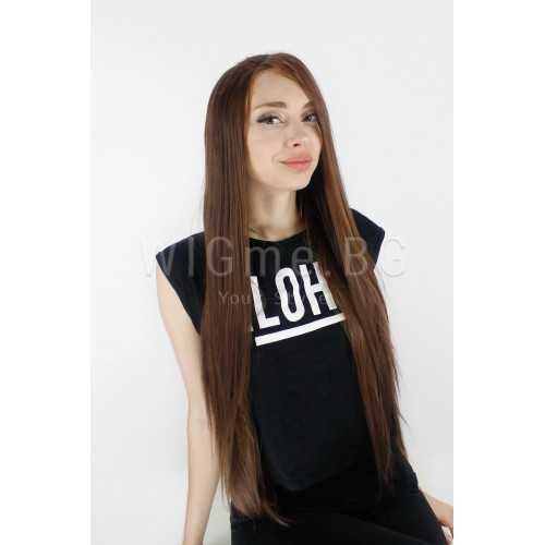 Дълга права кестенява лейс фронт перука Бенет