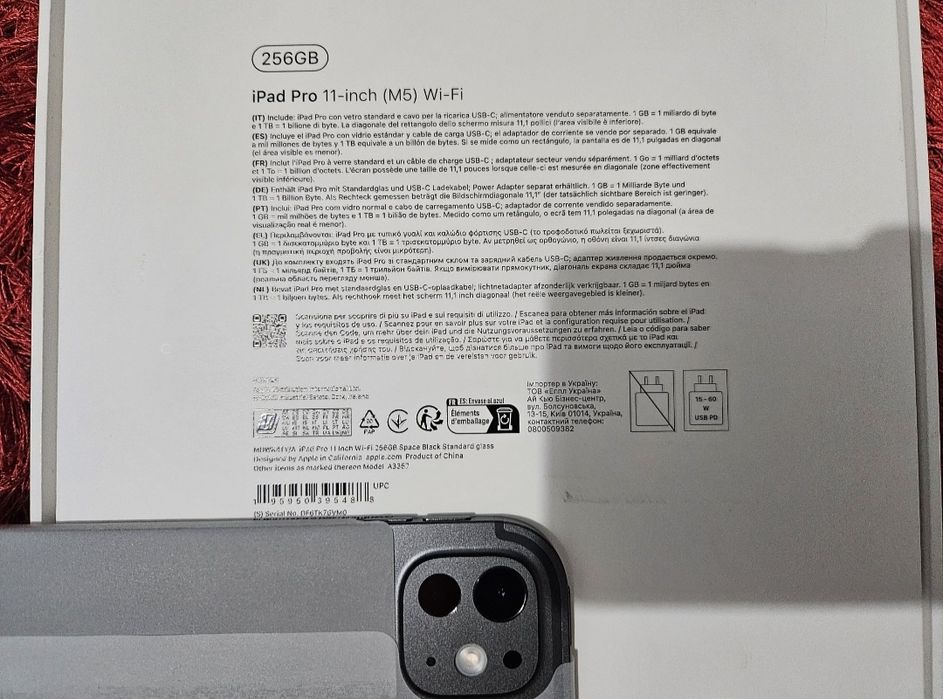 -Ipad Pro 11inchi M5 Wifi   Nou 256Gb 12Ram Nefolosit Black Bat: 100%-0 cicluri incarcare cutia completa-desigilata doar pentru poze si probe MDM