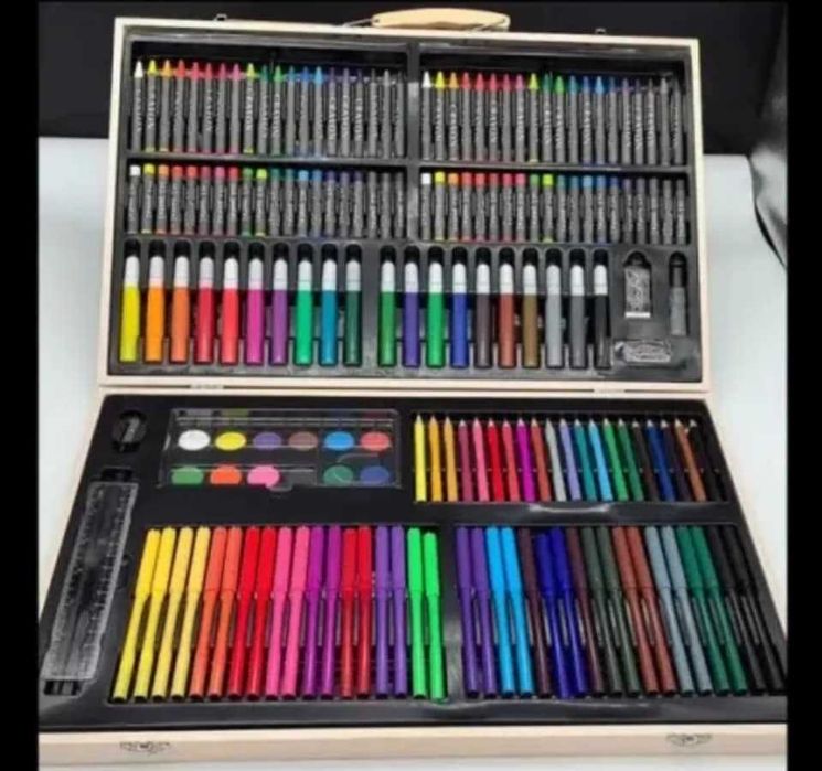 Комплект за рисуване ANGMAD, 180 части, дървен куфар, размери 47x29 см