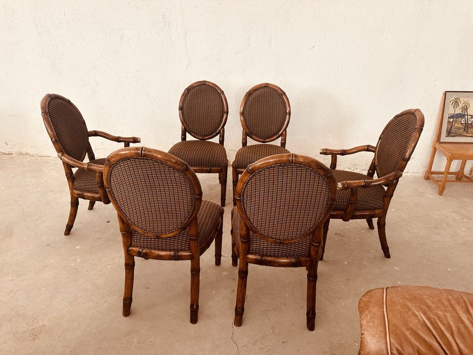 Комплект 6 шведски трапезни стола – масивен дъб, Hollywood Regency / Louis XVI