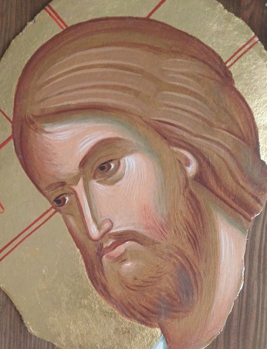 Frescă pictată,  Iisus Hristos, pe panou de lemn, aur 22K