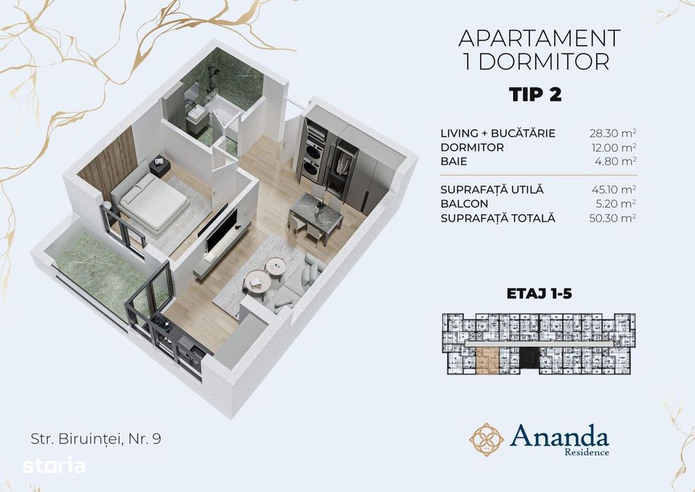 Apartament cu 1 Dormitor |  Ananda Residence I Bloc nou | Comision 0