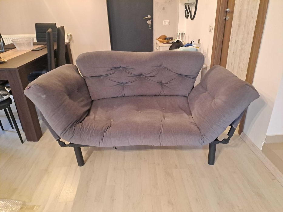 Canapea 2 persoane, gri antracit, brate extensibile