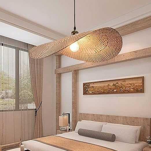 Намалена с 20 лв Бамбукова плетена Таванска селска висяща лампа Ратан