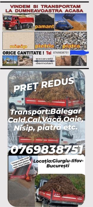 Transport NON-STOP nisip piatră pământ negru chișai bălegar cal vacă