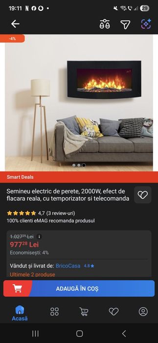 Șemineu electric de perete