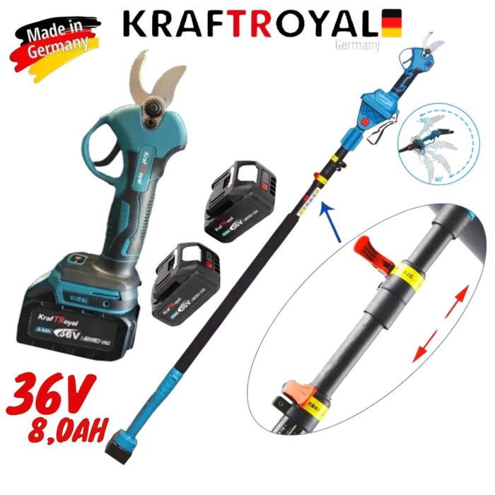 Акумулаторна Безчеткова Лозарска Ножица с Телескопичен Прът 36V 8,0AH