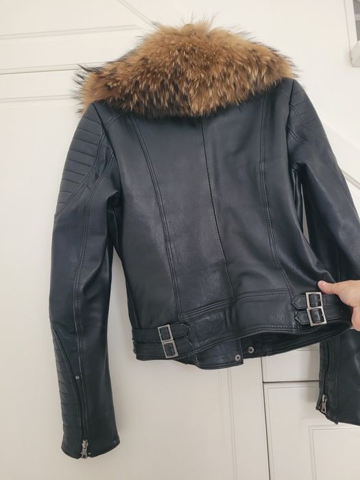 Geacă de piele cu guler detașabil