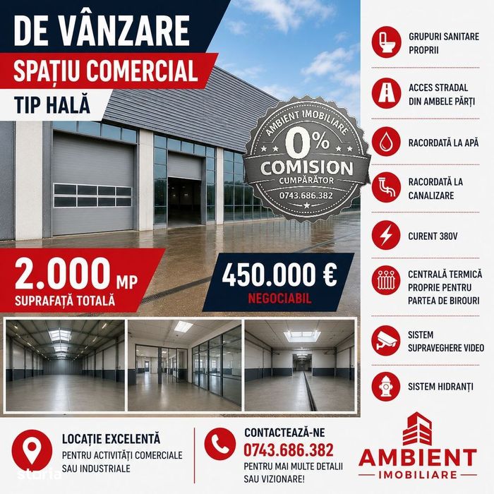 Spatiu comercial - HALA producție/depozitare, VASLUI zona MOVAS;
