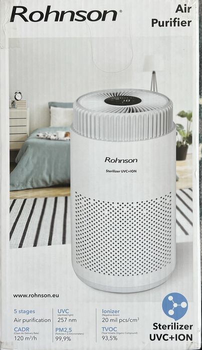 Air Purifier Пречиствател за въздух Rohnson R-9440, 5 степени на пречистване, Йонизация, UV лампа, Таймер, Бял