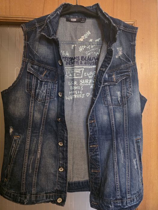 Vestă blug GLOW (XL) + Blugi ZARA MAN (46) cu stropi și rupturi, 100 lei / buc