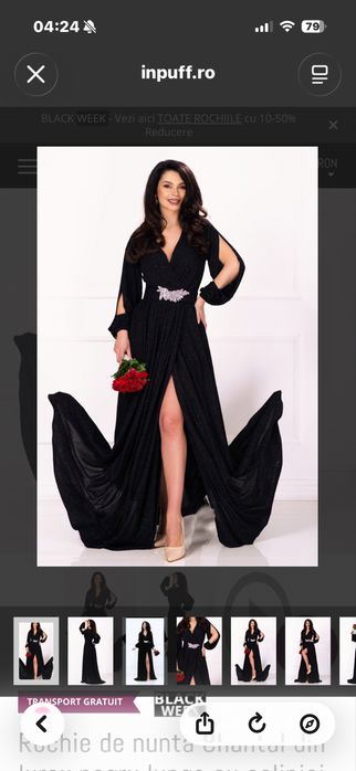 Rochie de nunta Chantal din lurex negru lunga cu sclipici