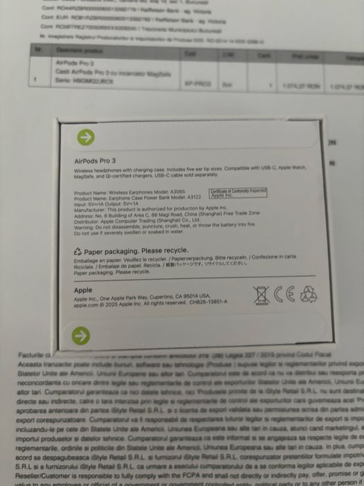 Vând AirPods Pro 3 cu factura– originale, noi, sigilate